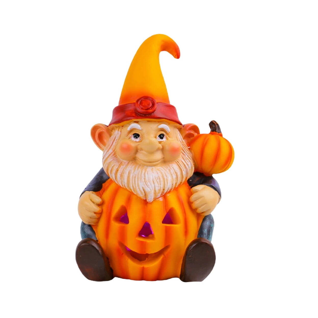 Halloween Pumpkin Lantern Resin Gnome Holding Pumpkin Statue Luminous Yard Dwarf Figurine For Home Courtyard Decor