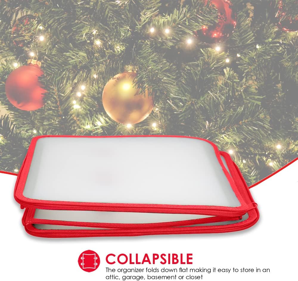 Easy Storage 64 Compartment Zippered Christmas Ornament Box Tote Chest, with Handles, Holds 64 Ornaments That are up to 3 inch in Diameter