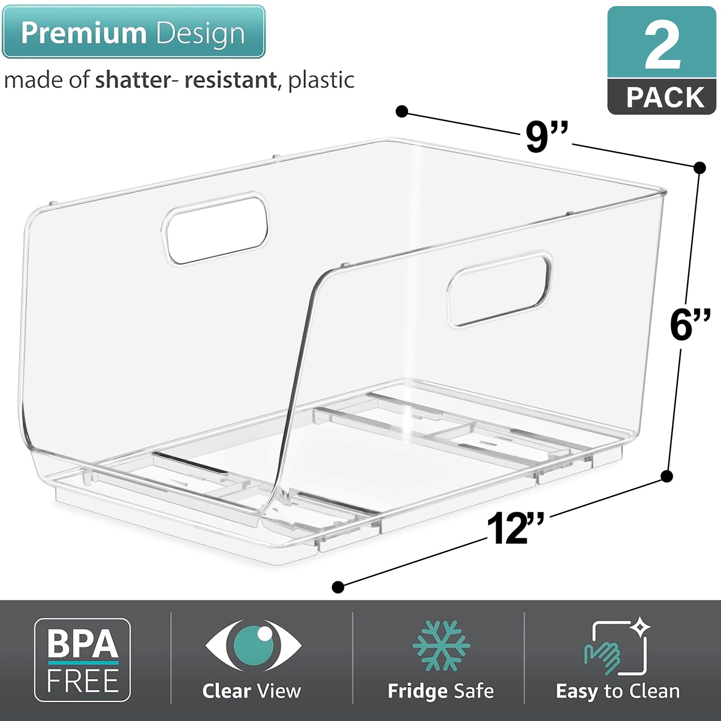 Sorbus Medium 2 Pack Stackable Storage Bins Open Front - Clear Pantry Bins for Storage and Organization