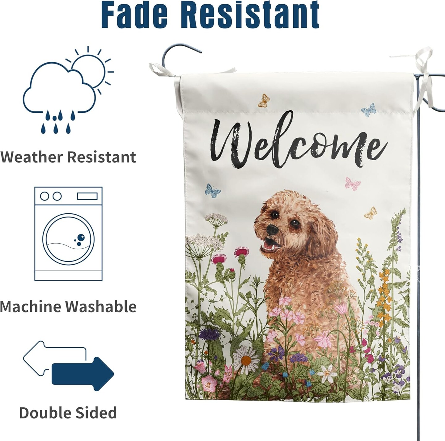 Spring Summer Garden Flag Floral Golden Doodle Puppy Yard Flag Flower Dog Garden Flags