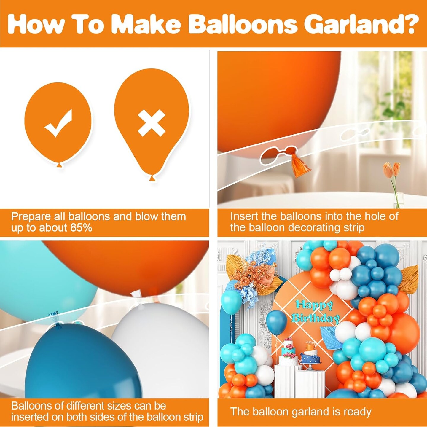 Orange and Blue Balloons Arch Garland Kit, Teal Blue Peacock White Latex Balloon Kit, Blue and Orange White Party Balloons Decoration for Birthday Wedding Baby Shower Party Supplies