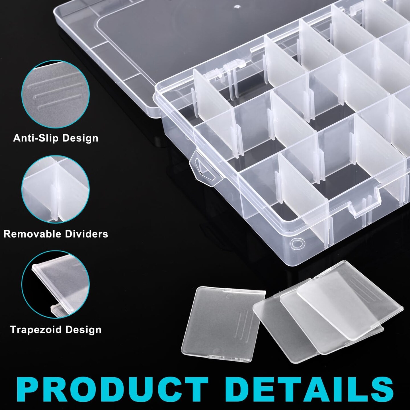 2 Pack 24 Grids Plastic Storage Box Clear Organizing Containers with Adjustable Dividers for Jewelry and Beads, Crafts, Art DIY, Jewelry, Screws, Pins, Thread, Fishing Gear, Small Items