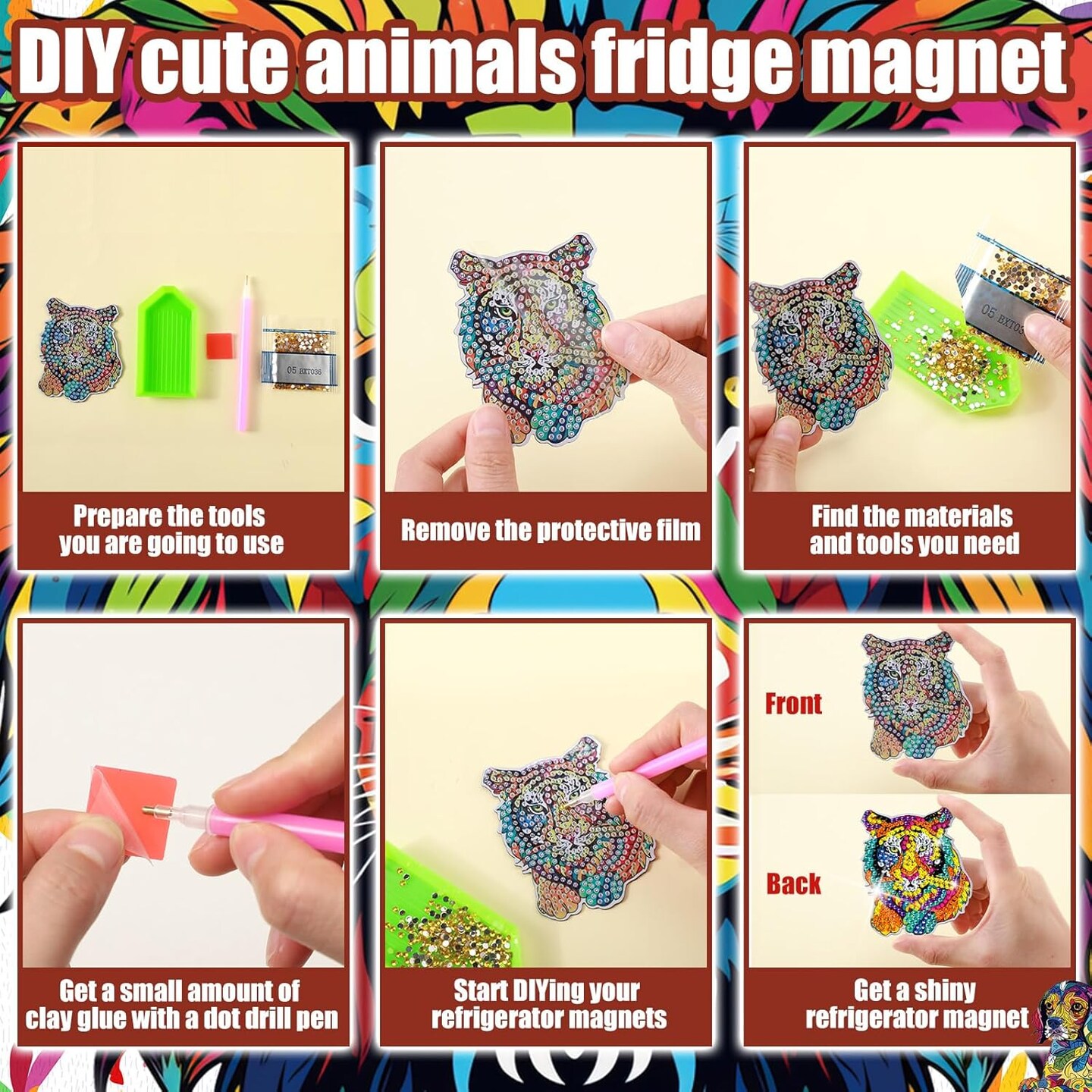 30-Piece Diamond Painting Magnet Kit for Adults – 5D Rhinestone Animal, Flower & Cupcake DIY Magnets, Refrigerator & Metal Surface Crafts, Gift Set