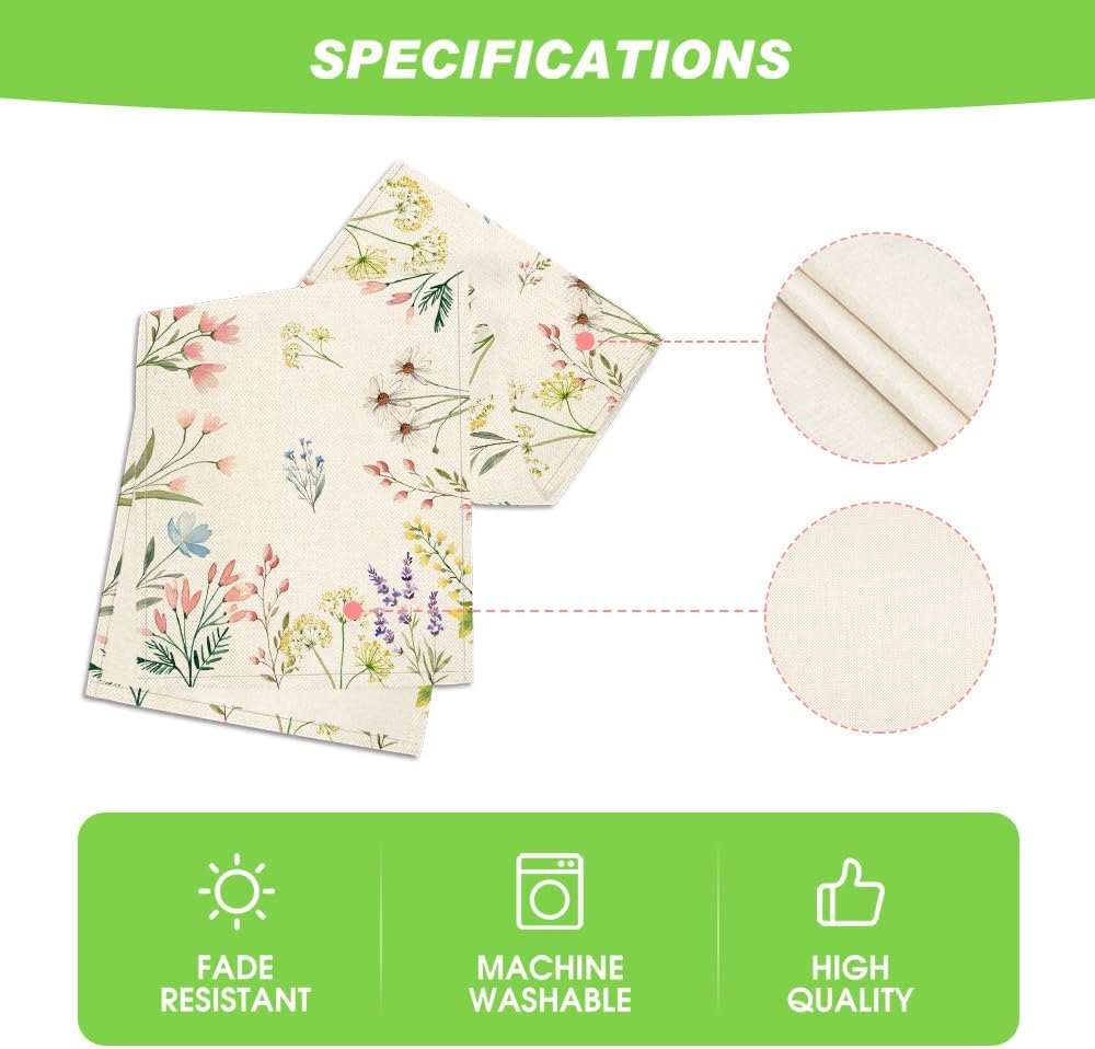 Flowers Floral Summer Table Runner, Seasonal Spring Fall Kitchen Dining Table Decoration for Home Party 13x72 Inch
