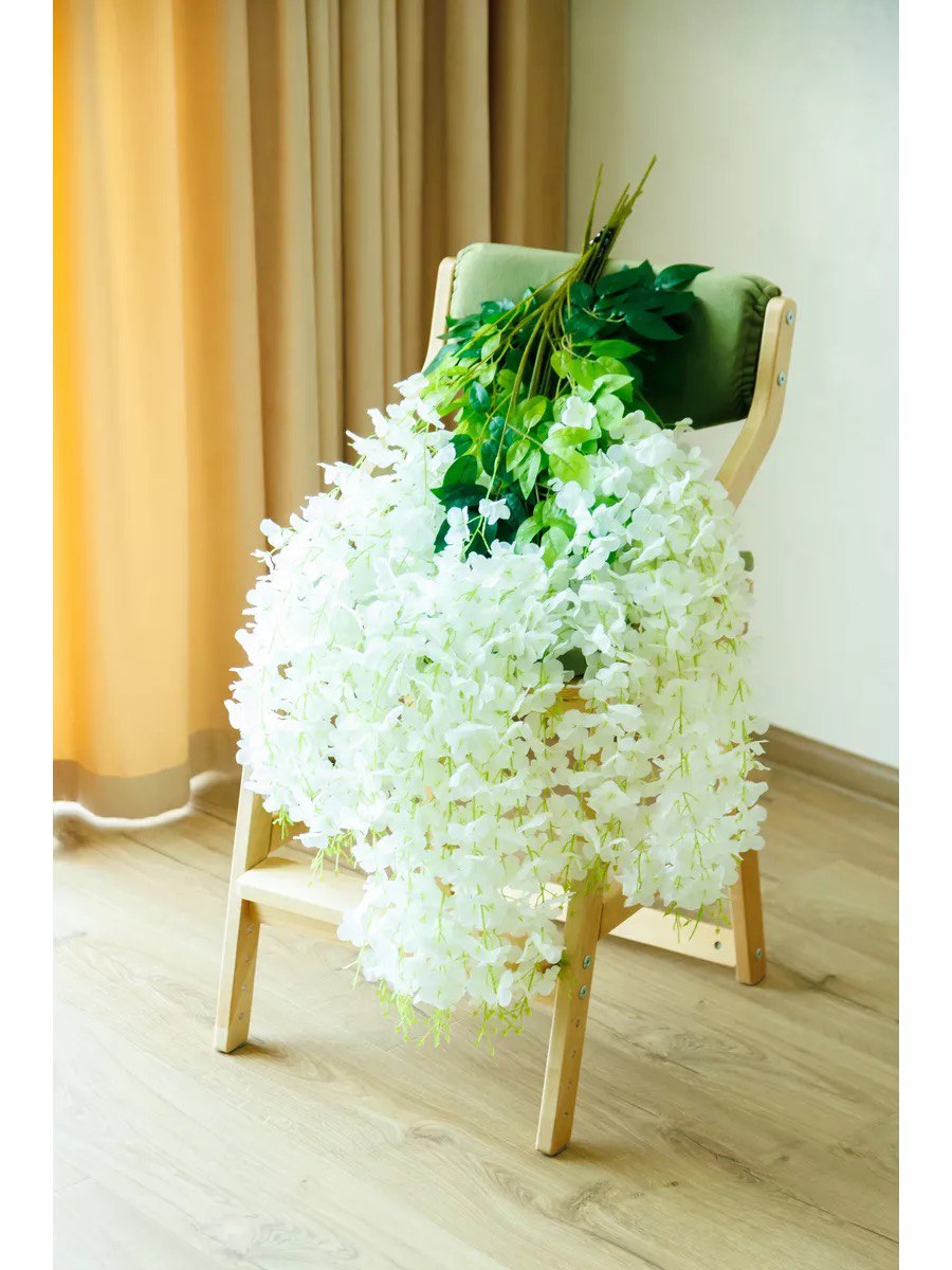 12pcs Artificial Wisteria Vine Hanging Rattan Garland Silk Flower for Wedding Party Home Garden Outdoor Ceremony Floral D&#xE9;cor, White