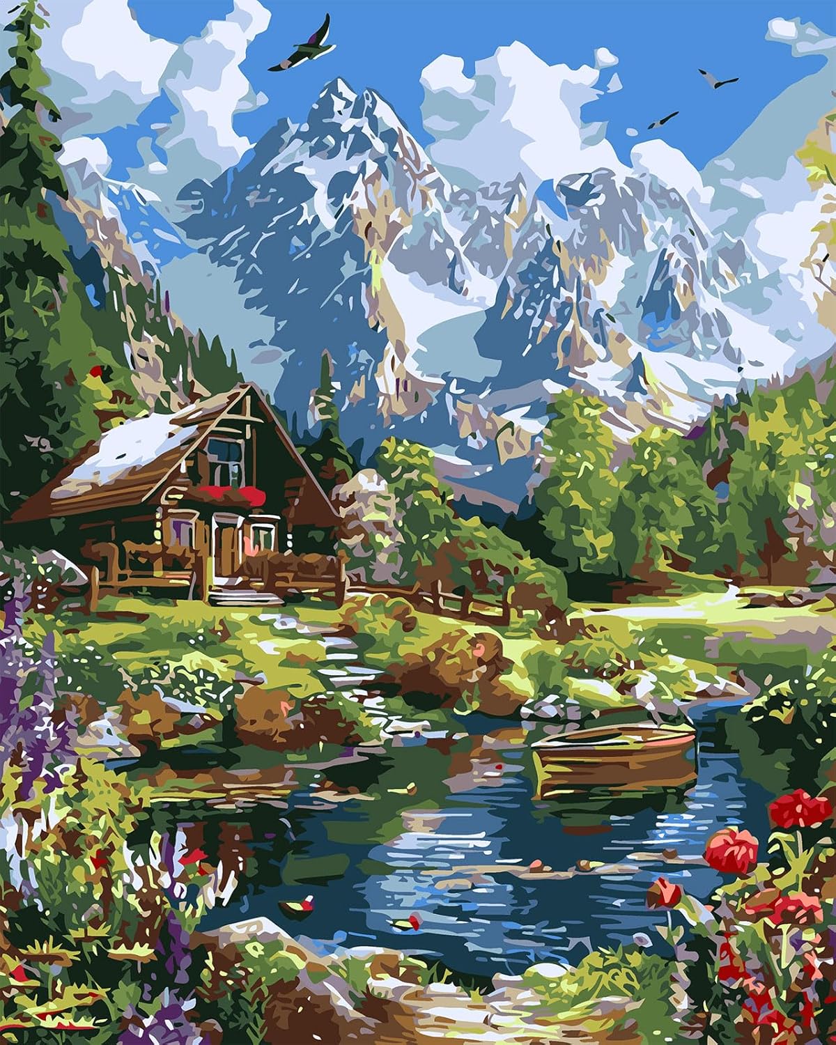 Landscape Paint by Numbers Kit for Adults On Canvas,DIY Easy Adult Paint by Number Kits Forest Log Cabin,Paint by Color Eagle Acrylic Paint Painting Home Wall Decor 16x20inch (Without Frame)