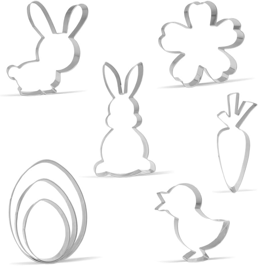 8 Piece Large Easter Cookie Cutter Set - Bunny, Rabbit, Easter Egg, Chick, Flower, Carrot - Stainless Steel
