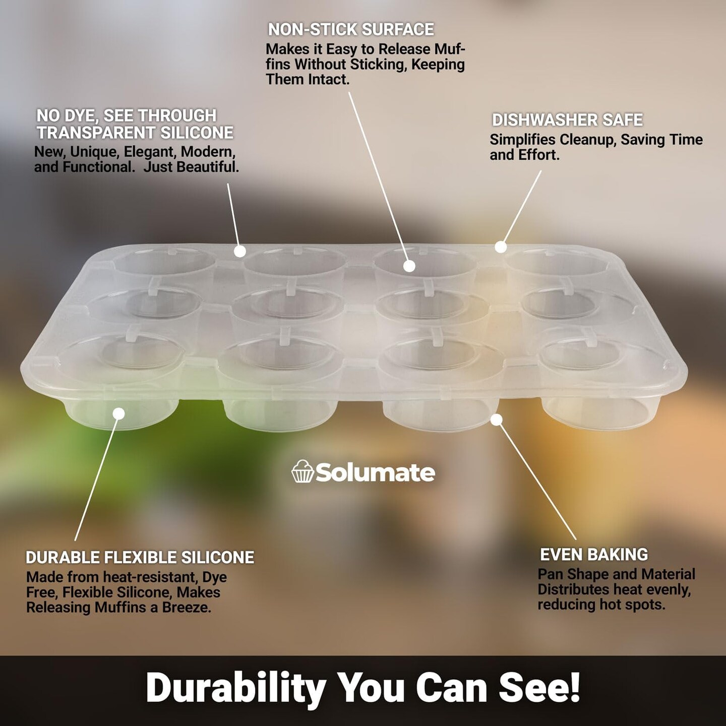 Silicone Muffin Pan, Transparent 12 Cups Muffin Pans for Baking, Non Stick, Silicone Cupcake Pan - Regular Size Muffin Tin (2 Pack)