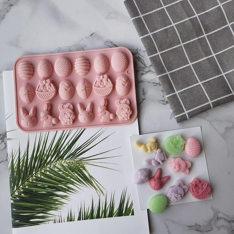 Easter Silicone Chocolate Mold 2 Pieces Egg Rabbit Bunny Shaped Mould for Chocolate Candy Cake Fondant Jelly Pudding Manual Soap Hot Chocolate Cocoa Bombs Making of Easter Party Decoration
