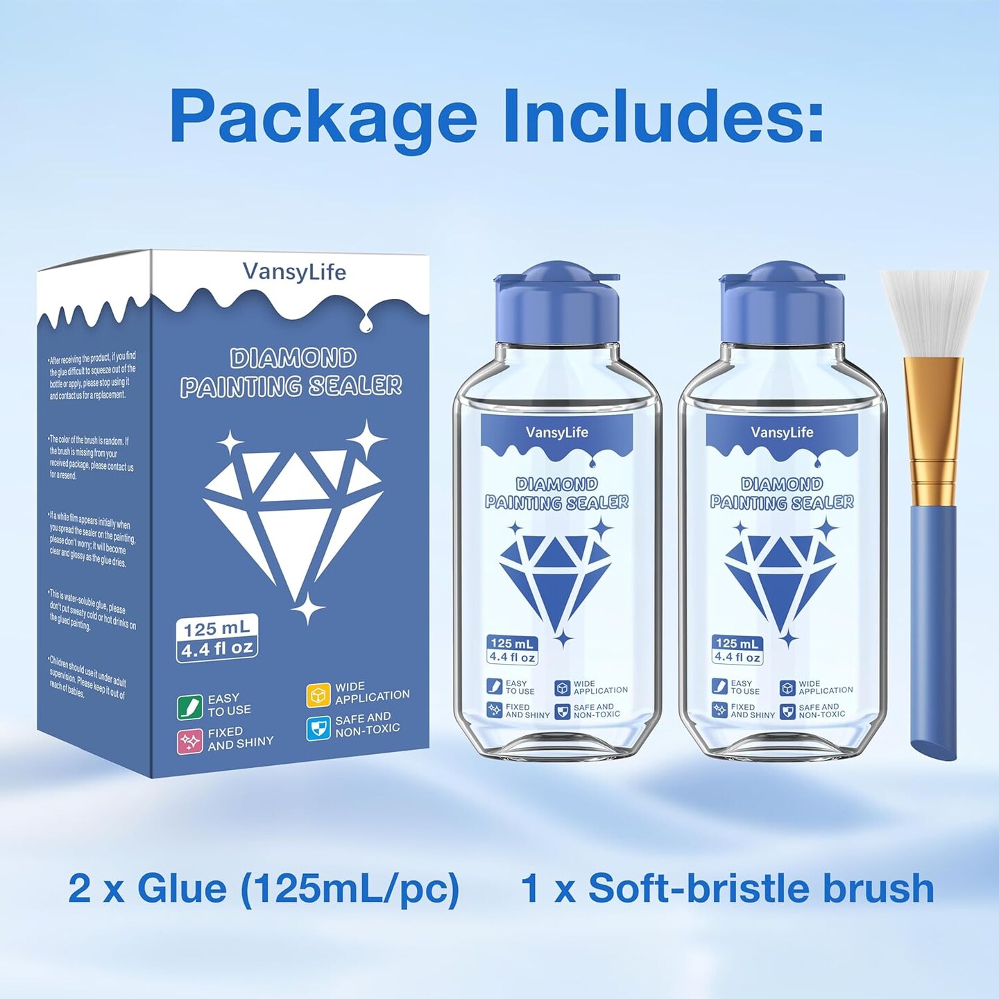 Diamond Painting Sealer & Glue Kit with Brush – 2x125mL for 5D Art
