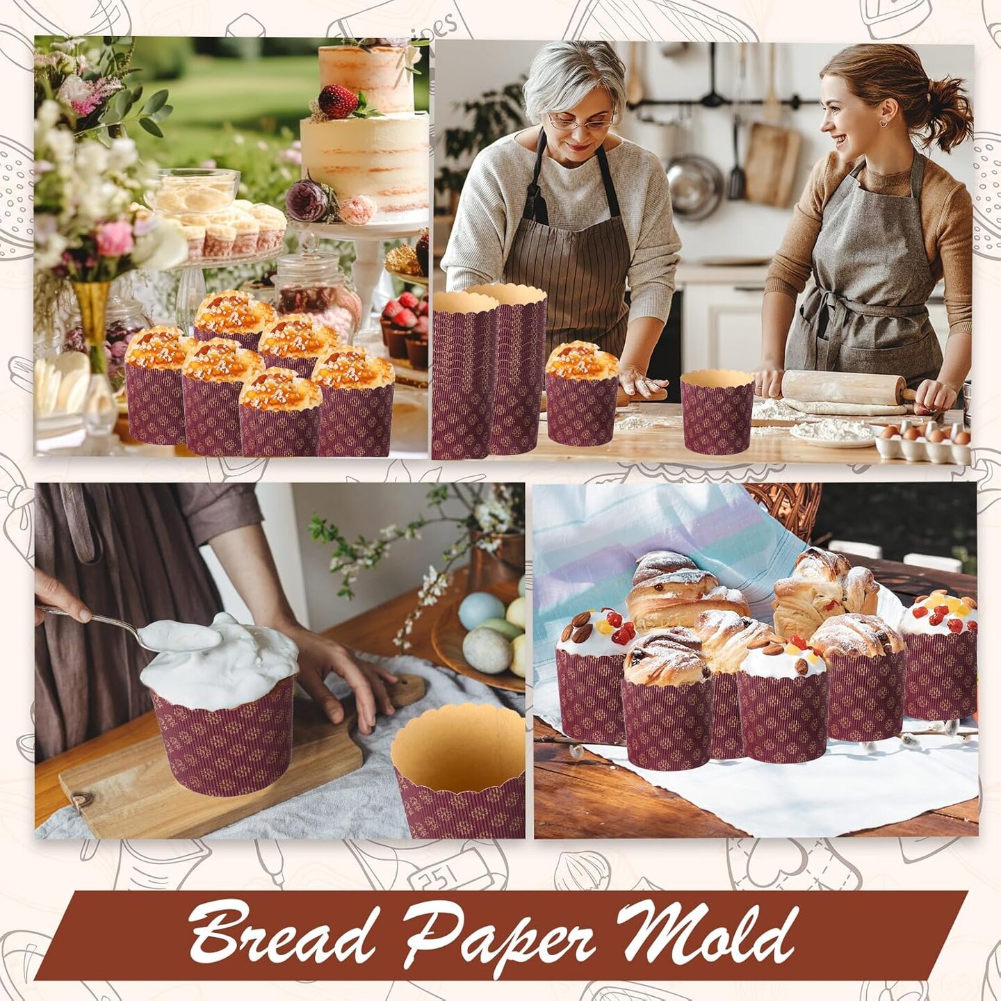24 Pcs Easter Panettone Paper Pan Mold Corrugated Form for Cakes Bread Round Paper Baking Molds for Kitchen Muffin Cupcake Kulich Paska, Brown (12 oz)