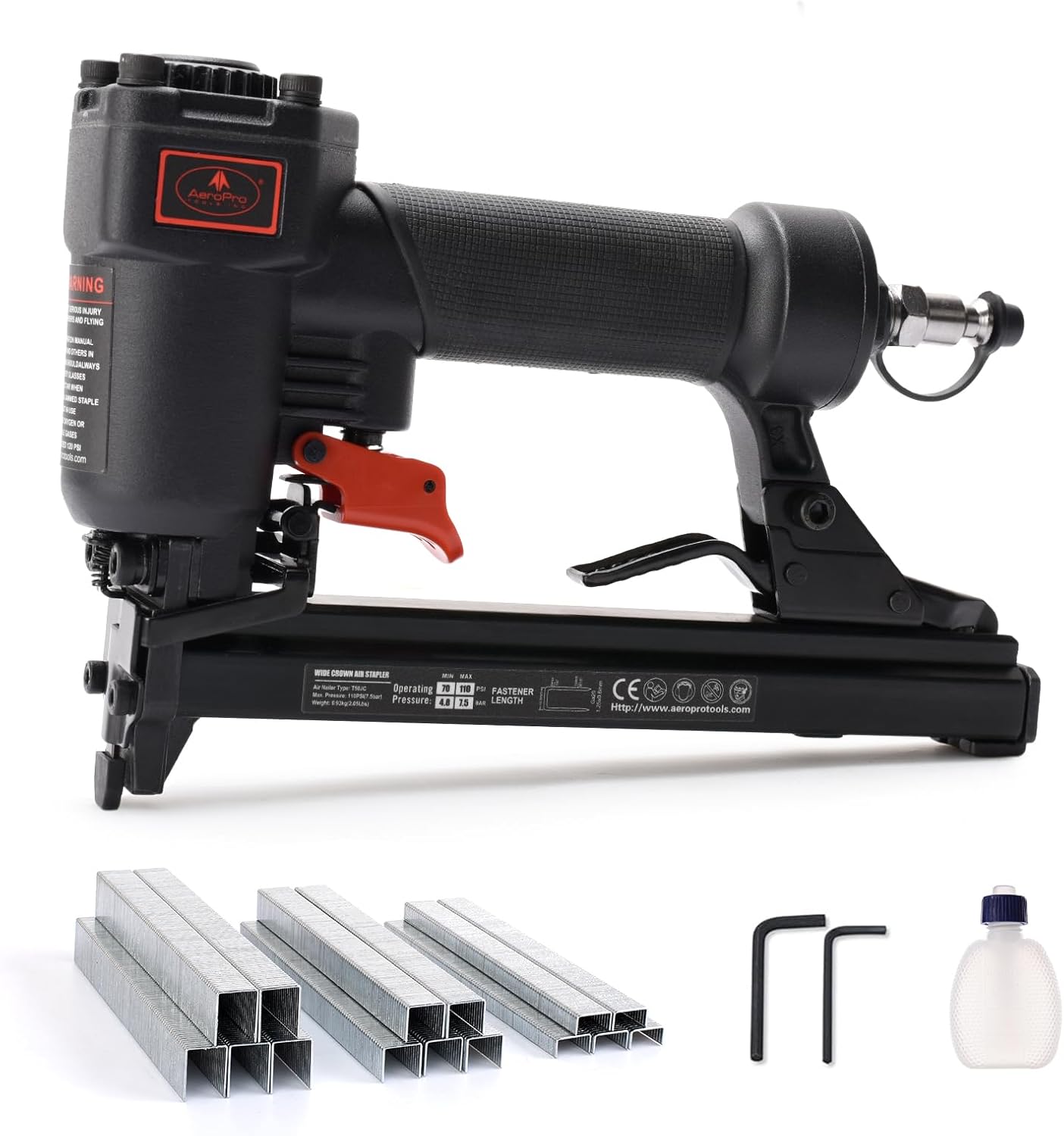 Tools T50JC 20 Gauge Crown Air Stapler Pneumatic Staple Gun with 1200pcs Staples, 1/4-Inch to 9/16-Inch Upholstery Stapler for Upholstering, Woodworking and DIY Projects