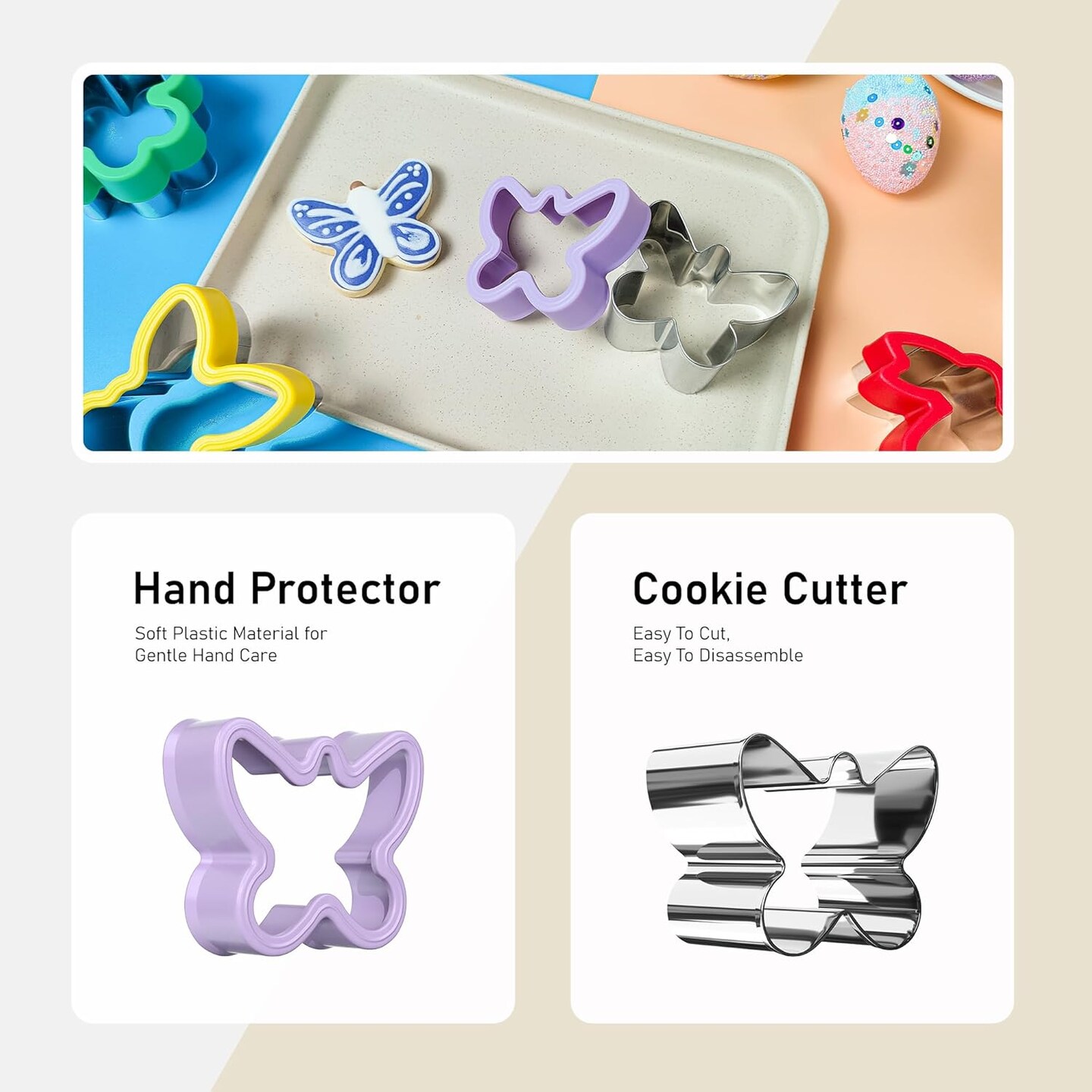 8 Pcs Cookie Cutters, Biscuit and Uncrustable Maker - Bunny, Chick, Butterfly and More Animal Cracker Shapes