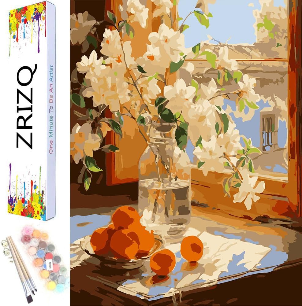 Paint by Numbers for Adults Beginners,12" Wx16 L Canvas for Painting Kits for Adults in Colorful Box,Paint by Number for Home Wall Art Decor-Window Flowers