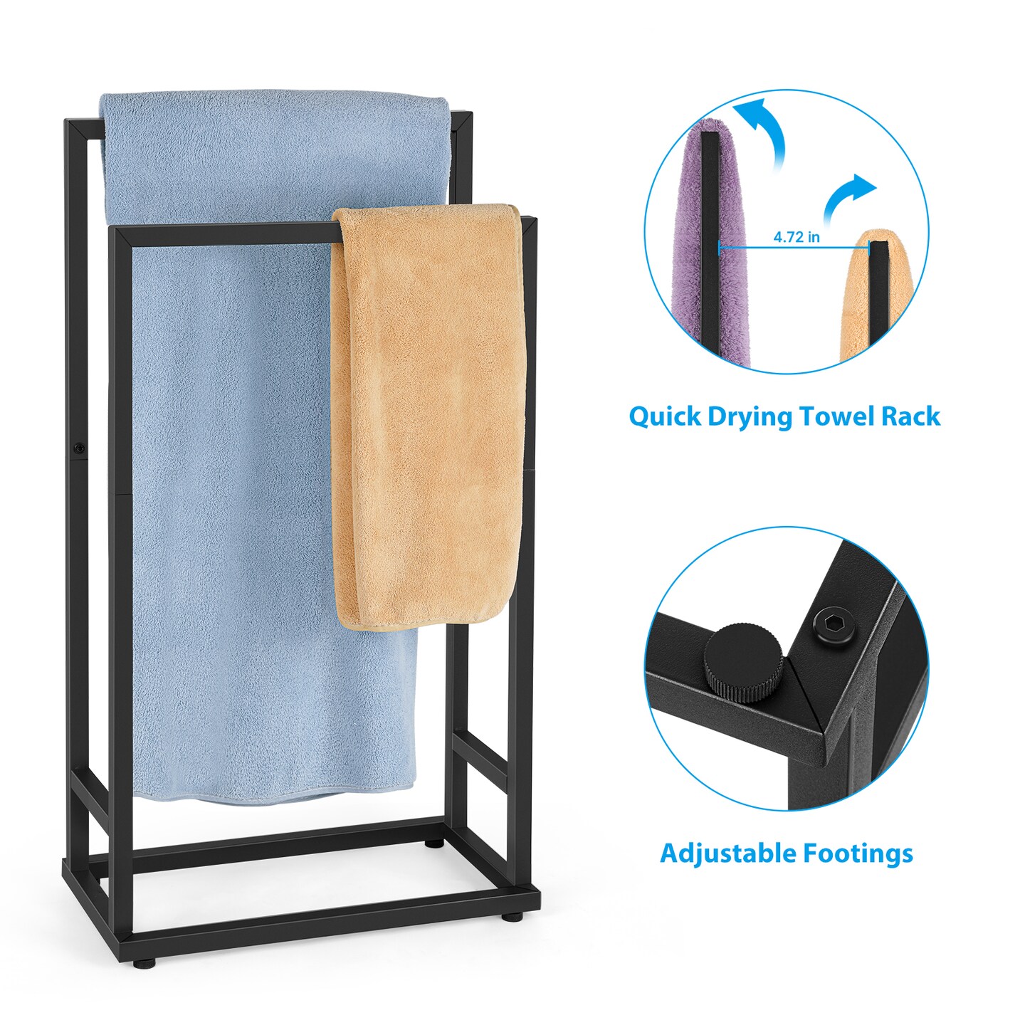 Square Tube Freestanding Towel Rack Modern Bathroom Storage Organizer for Towels & Clothes