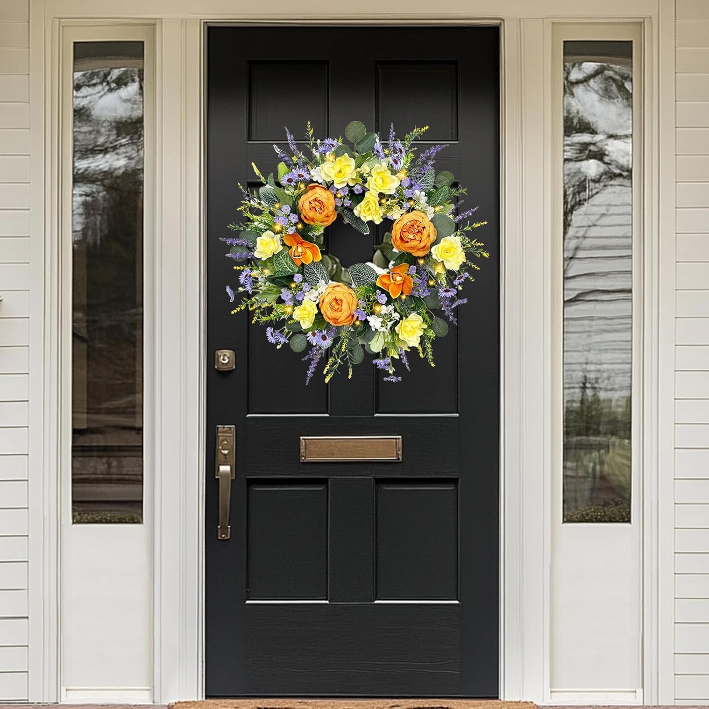 Spring Wreaths for Front Door, Handmade Floral Wreath with Lavender