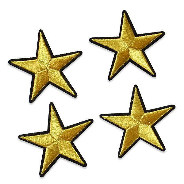 Star Lg 2.25&#x22; Iron On Applique/Patch Gold 4pc
