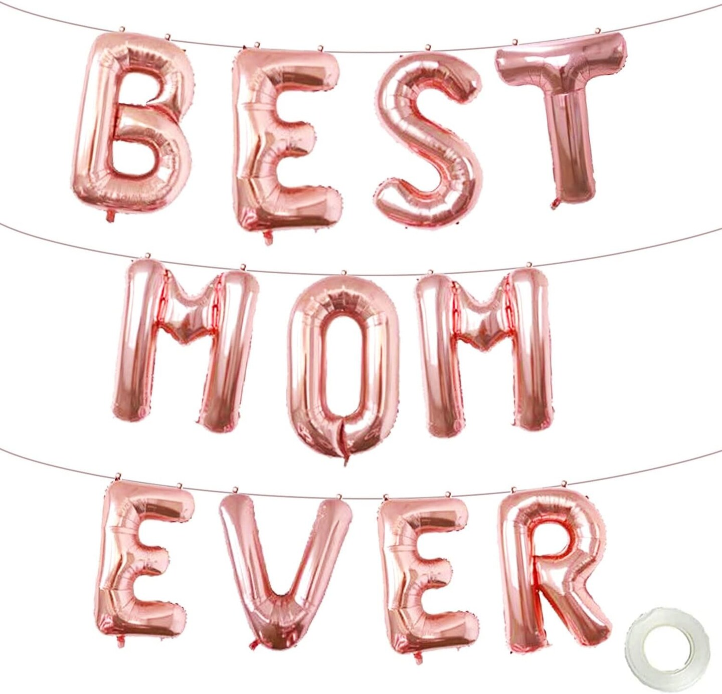 16 Inches Best Mom Ever Balloons Hanging Banner Decorations, Rose Gold Aluminum Foil Letter Balloons for Mother&#x27;s Day Birthday Baby Shower Gender Reveal Party Supplies