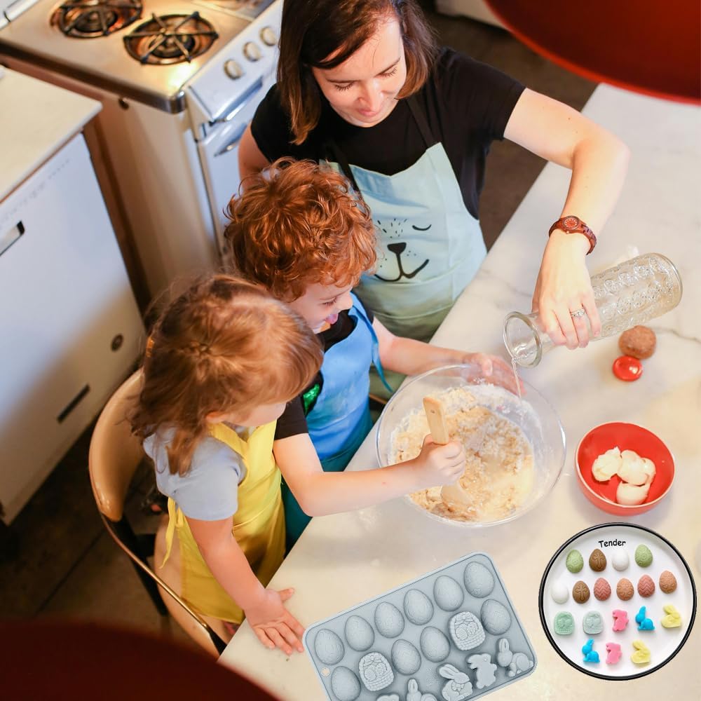 2 Pack Easter Gummy Chocolate Molds 18 Cavities Egg Rabbit Candy Mould Tray Baking Tools for Chocolate Cake Dessert Candy Mousse Pastry Handmade Soap Cupcake Topper Crayons