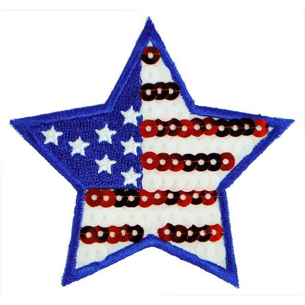Iron-On Embroidered Sequin Applique/Patch Flag Star
