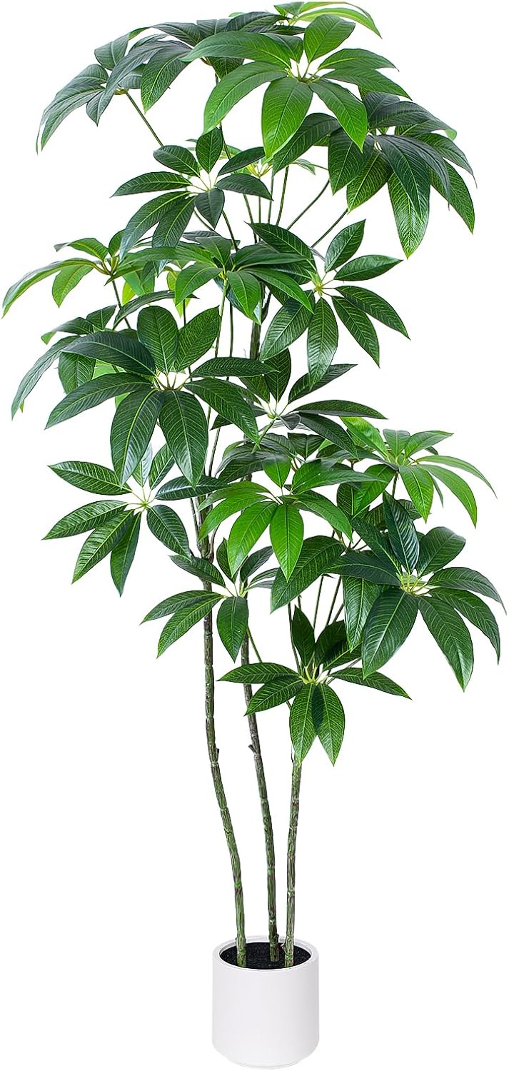 Money Tree Artificial - 6 FT Tall Fake Tree with Decorative planters - Large Faux Plants Lifelike Branches &#x26; Foliage - Artificial Plants Indoor for Home Office Living Room Decor