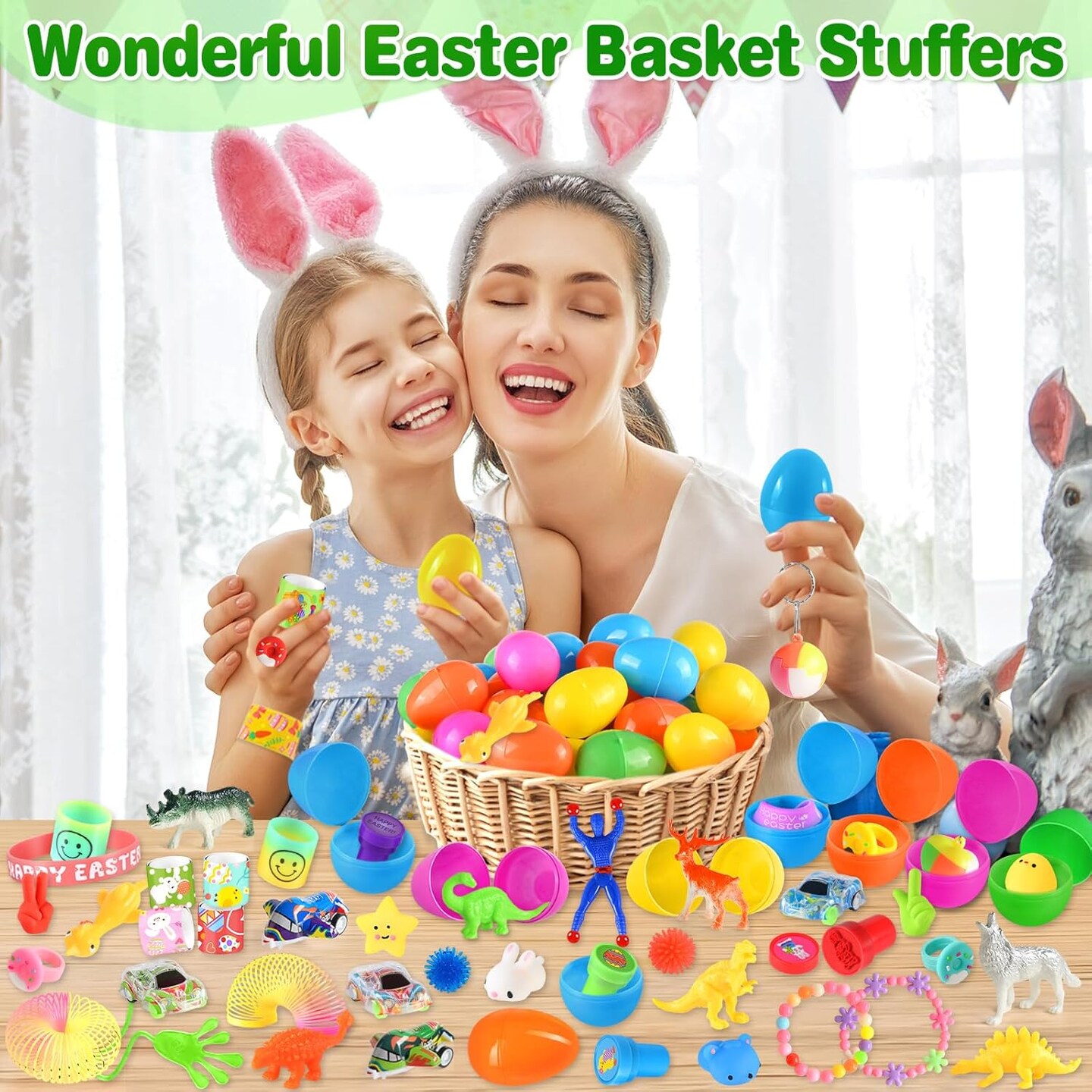 100Pcs Prefilled Easter Eggs with Toys, Filled Easter Eggs with Toys Inside, Easter Eggs Filled Basket Stuffed