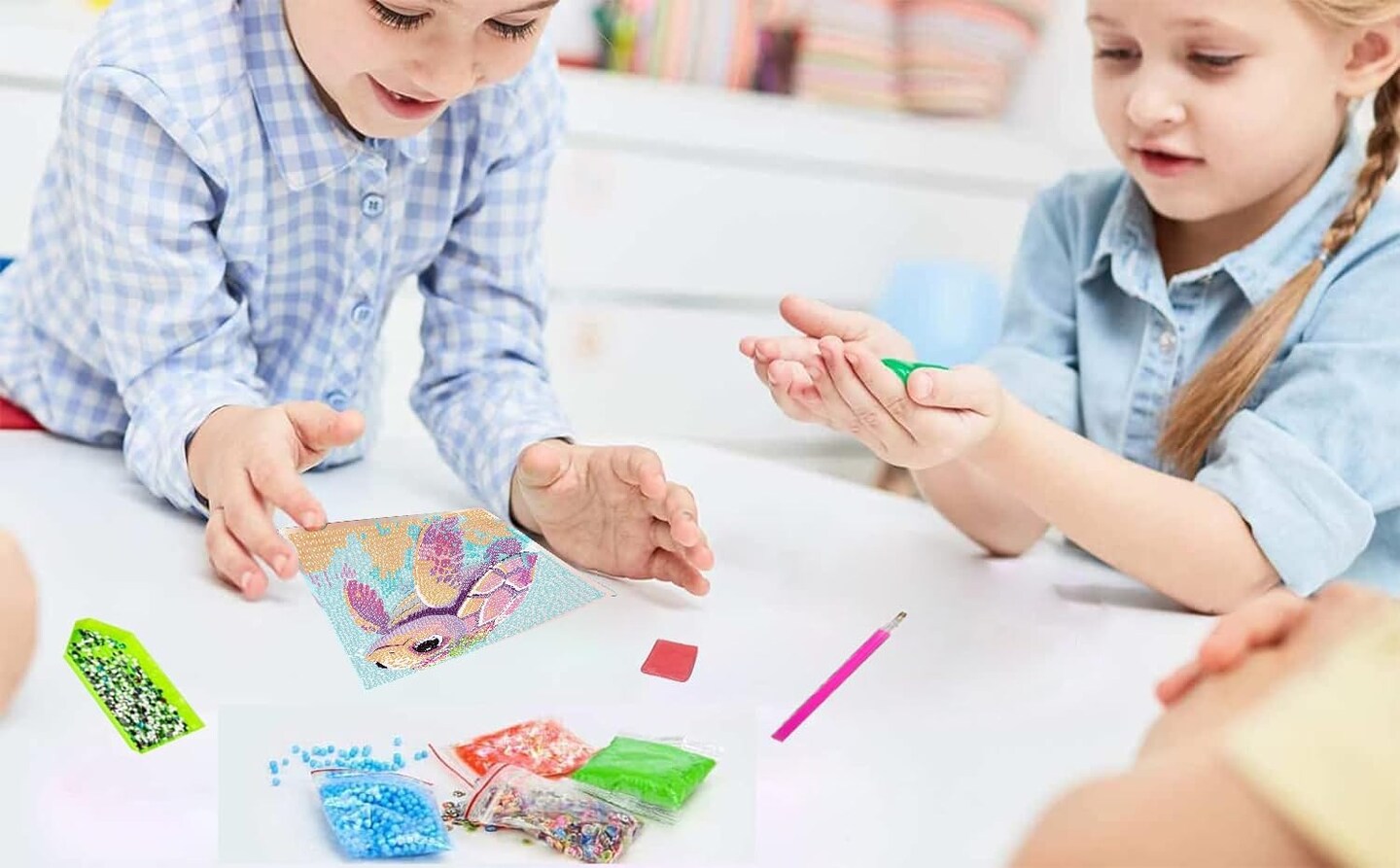 6 Pack 5D Cartoon Diamond Painting Kits for Kids Beginners,Cute Animals DIY Diamond Art Kit for Kids