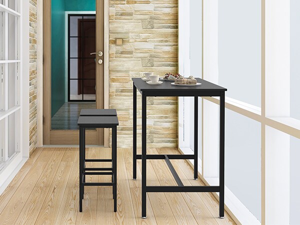 3-Piece Industrial Counter Height Dining Set Breakfast Bar Table with 2 Stools, Space-Saving Kitchen Bistro Set, Adjustable Feet