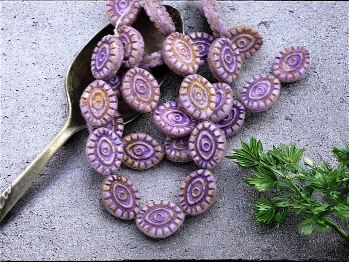 *10* 14x11mm Purple Washed Opaque Matte Purple Picasso Mystic Eye Beads