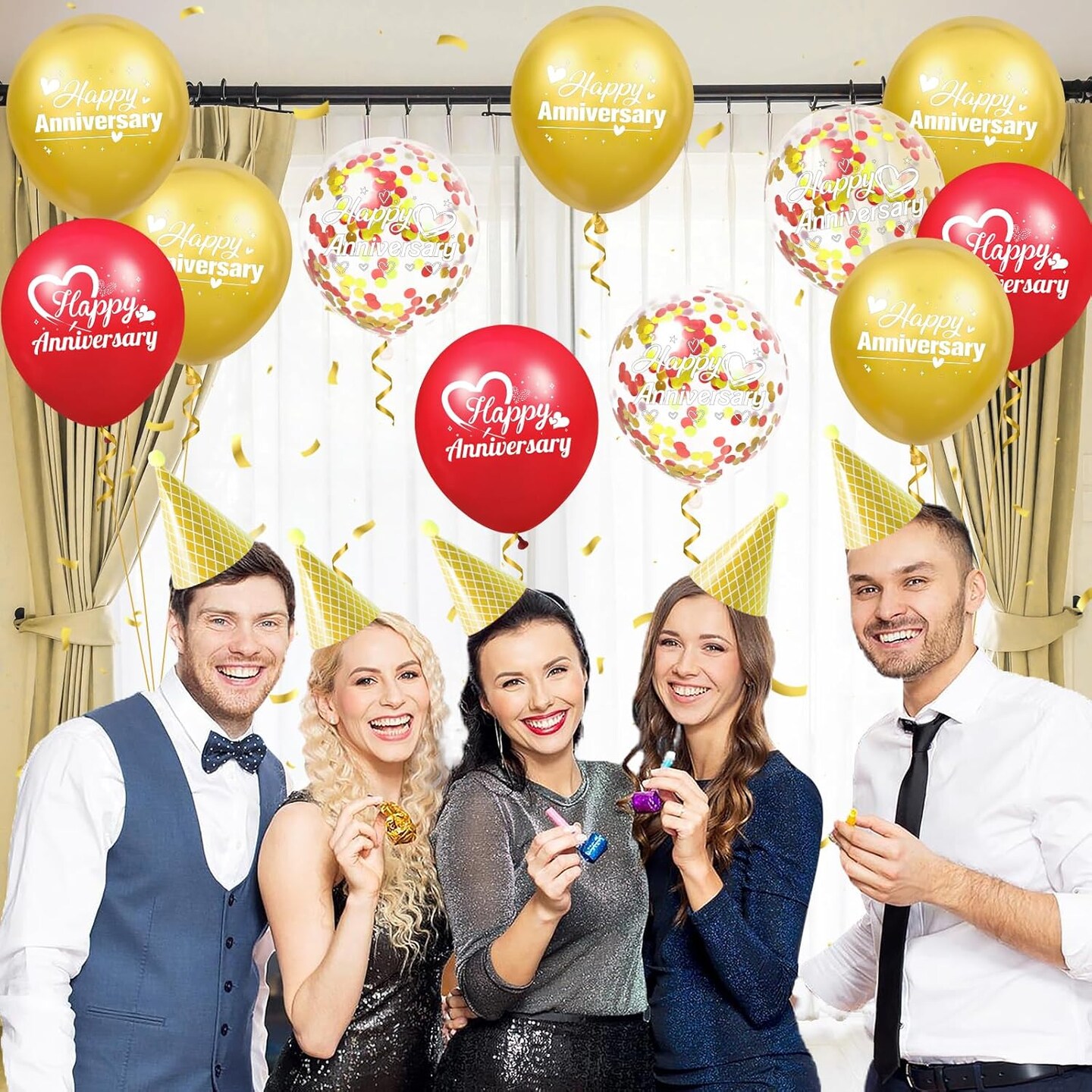 Happy Anniversary Balloons 18Pcs Red Gold Anniversary Party Decorations for Women Men Red Gold 12Inch Metallic Confetti Anniversary Balloons for Indoor Outdoor Party Supplies