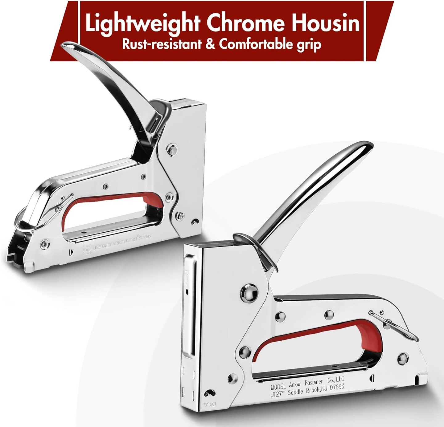 JT27 Light Duty Staple Gun Kit, Thin Wire Stapler with 2000 Pieces JT21 3/8" Staples, Lightweight Chromed-Steel Housing