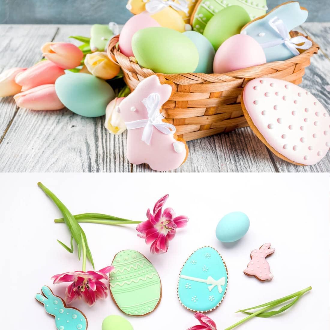 Easter Cookie Cutters Set, 5 Pcs Easter Bunny, Egg, Rabbit, Chick, Carrot Stainless Steel Biscuit Cutters for Easter Biscuits