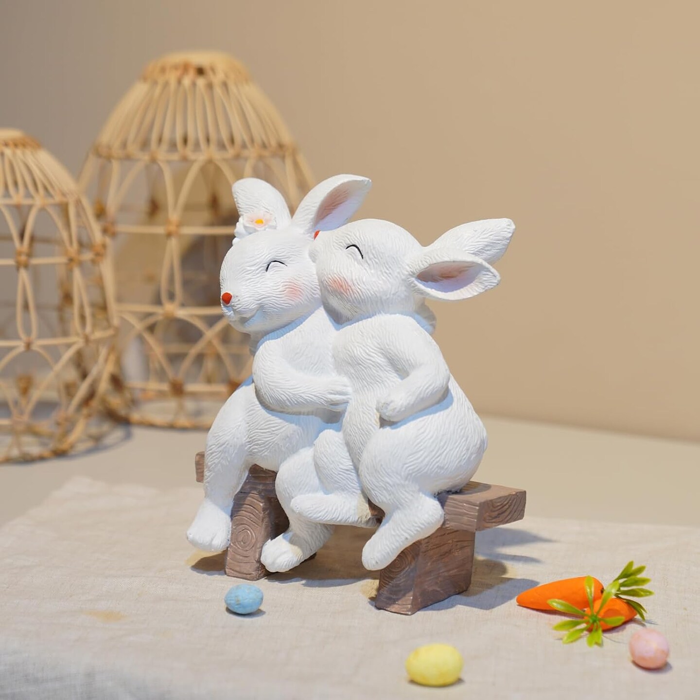 Easter Rabbit Decor Outdoor Garden Decor - Easter Décor Garden Sculptures Statues Rabbit Bunny Figurines Home Décor Resin Bunny Couple Sitting on Bench Garden Sculptures 6.75*3.25*8 inch LC Lcdecohome
