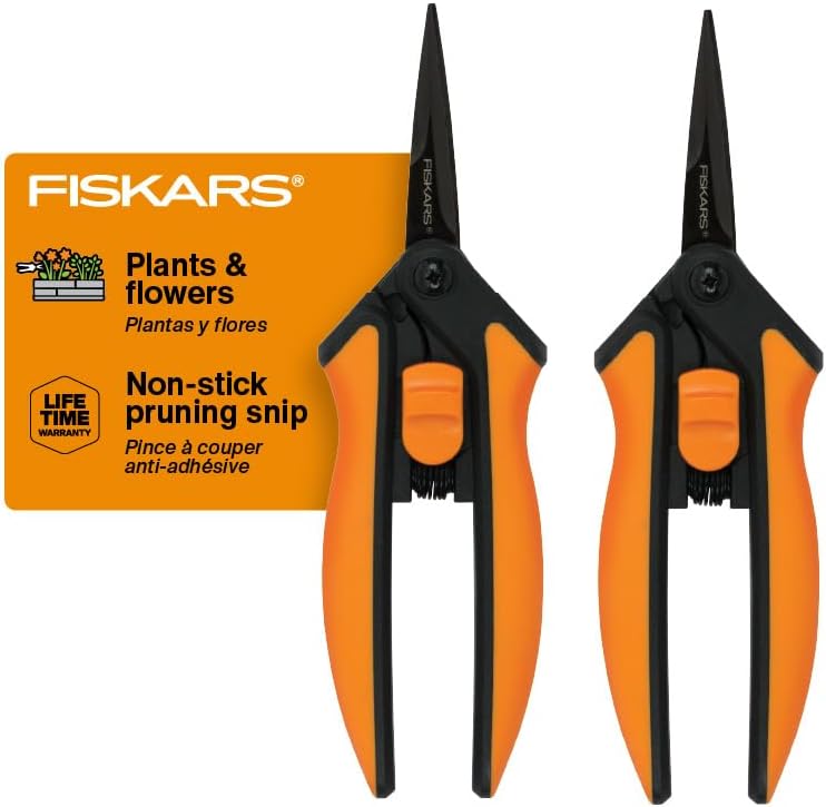 Pruning Snips - 6&#x22; Garden Shears with Comfort Grip and Spring Action - Sharp and Precise Non-Stick Steel Blades - Quality Pruning Shears for Plants in Grow Tents and Hydroponics - 2 Pack