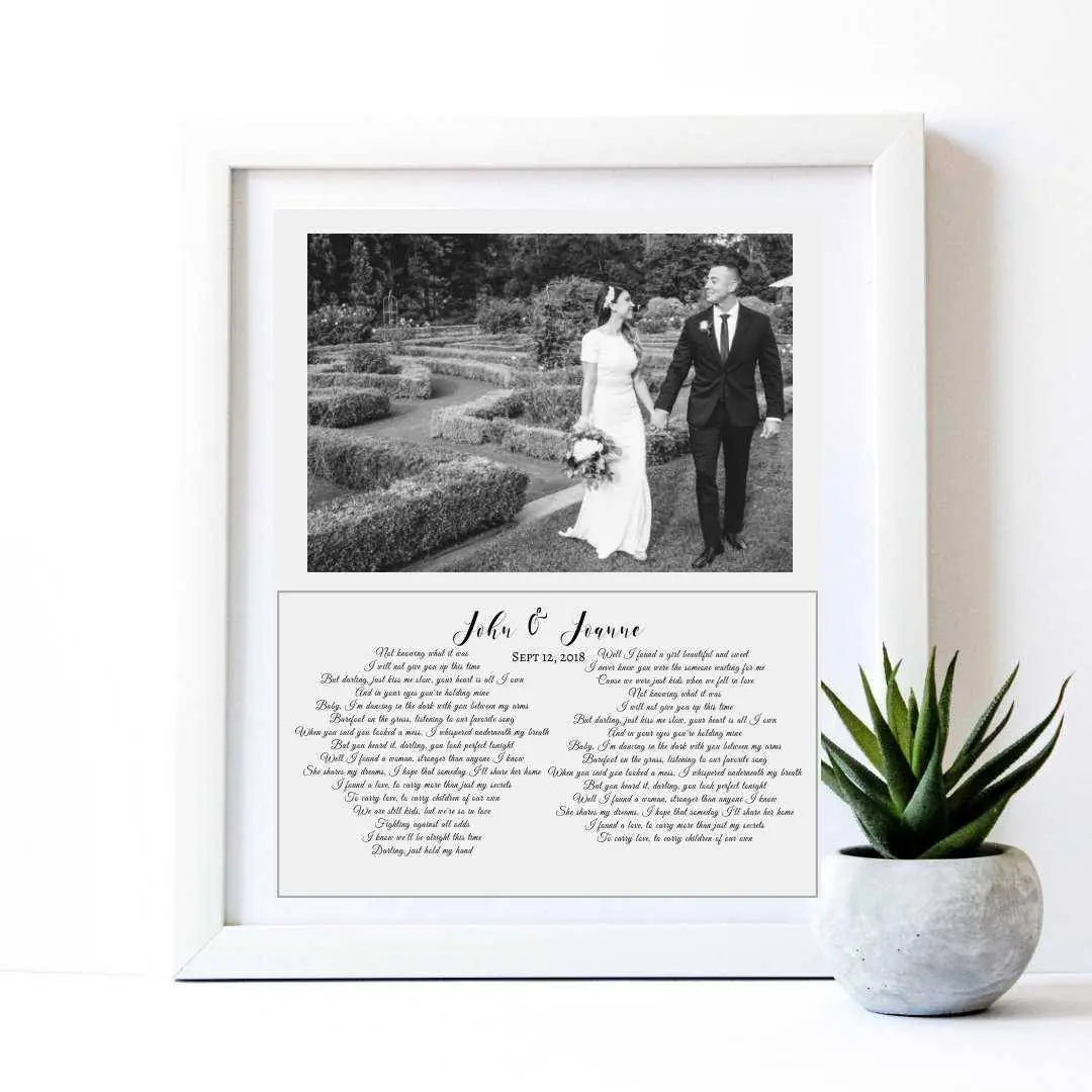 Custom Anniversary Song lyrics art print framed