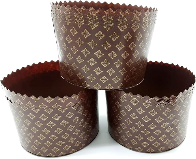 25 oz Easter Bread Forms Paska Mold Kulich |12 pcs| Easter Bread Paper Mold - Large Panettone Paper Mold - Brown Panettone Paper Baking Molds Universal - Brown Design W 5.9 x H 3.95-In