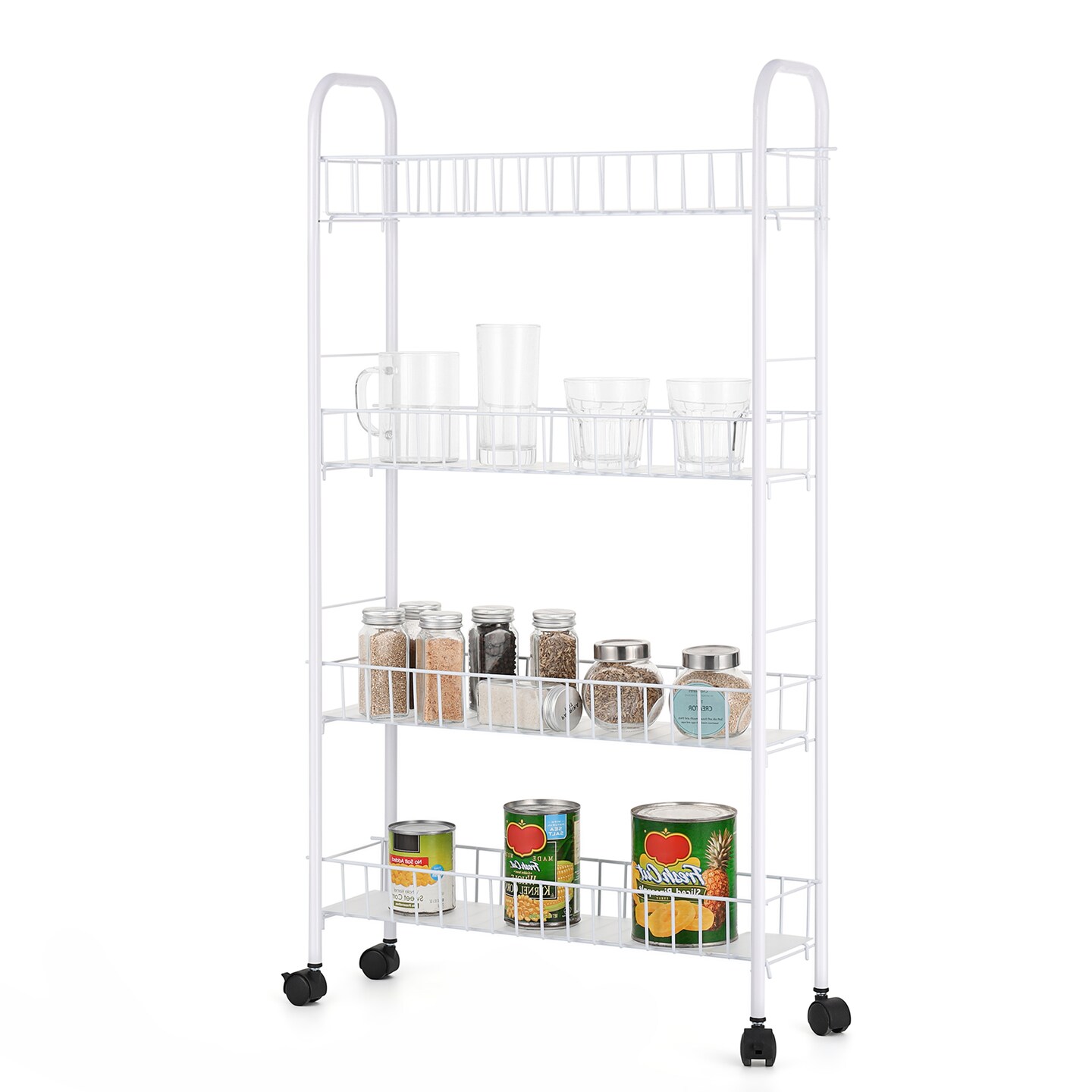 4-Tier Slim Rolling Cart for Narrow Spaces Durable Iron Organizer with Wheels, Cream White, Easy Assembly, Space-Saving Storage Solution