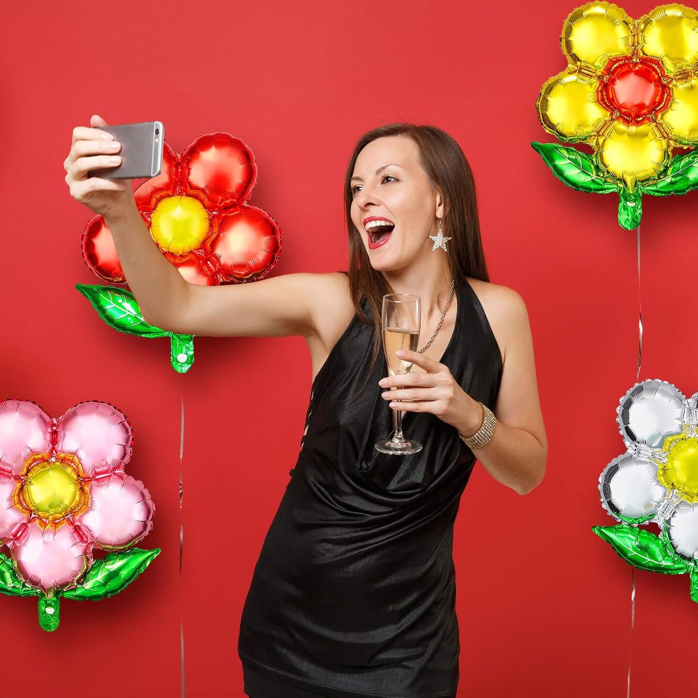 16 Pieces Flower Foil Balloons 18 Inch Beautiful Floral Colorful Flower Shaped Balloons for Wedding Birthday Holiday Party Decorations, Random Color, Can&#x27;t Float