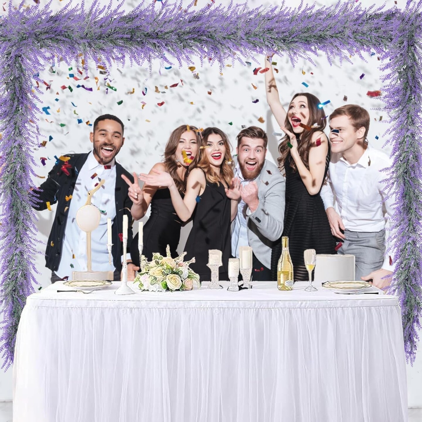 2pcs Wisteria Lavender Garland, 6Ft Purple Lavender Artificial Garland, Spring Summer All Year Lavender Garland for Farmhouse Wedding Mantle Arch Porch Stair Table Indoor Door Home Decor