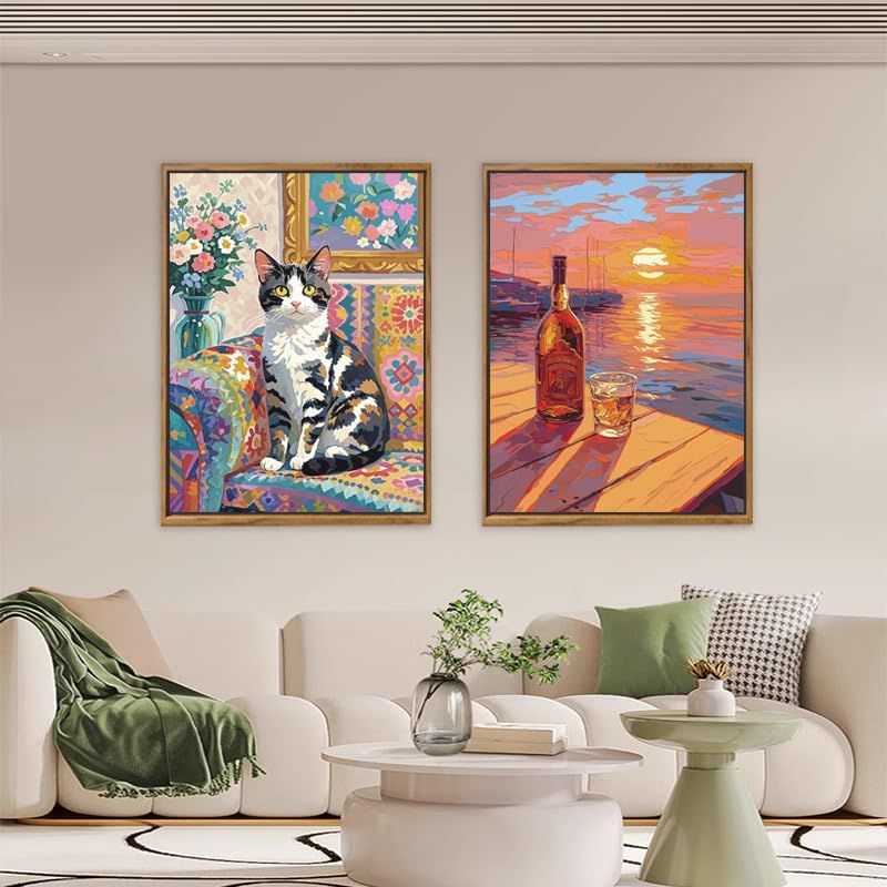 Paint by Numbers Kit for Adults Beginners,16&#x22; Wx20 L 2 Pack Canvas for Painting Kits for Adults in Colorful Box-Cat Allure and Sunset Glow