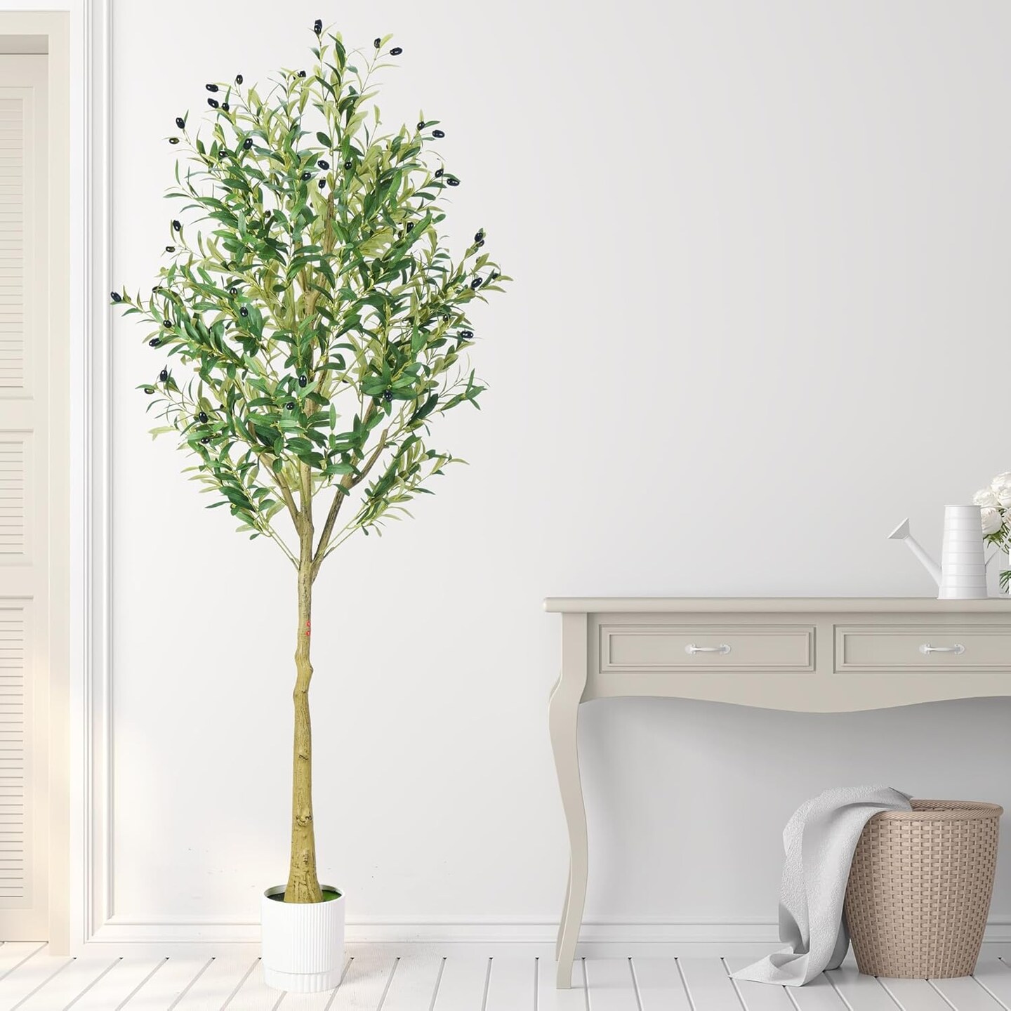 6ft Olive Tree, Olive Plant Artificial Indoor with 1296 Dense Leaves &#x26; 72 High-Simulated Olive Fruits- Easy Assembly, Low Maintenance (Thick Olive Tree, 6ft)