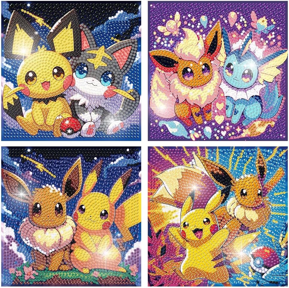 4 Packs DIY Cartoon Diamond Art Kits for Adults, Diamond Arts Mosaic Kits for Beginner DIY Diamond Painting Kits