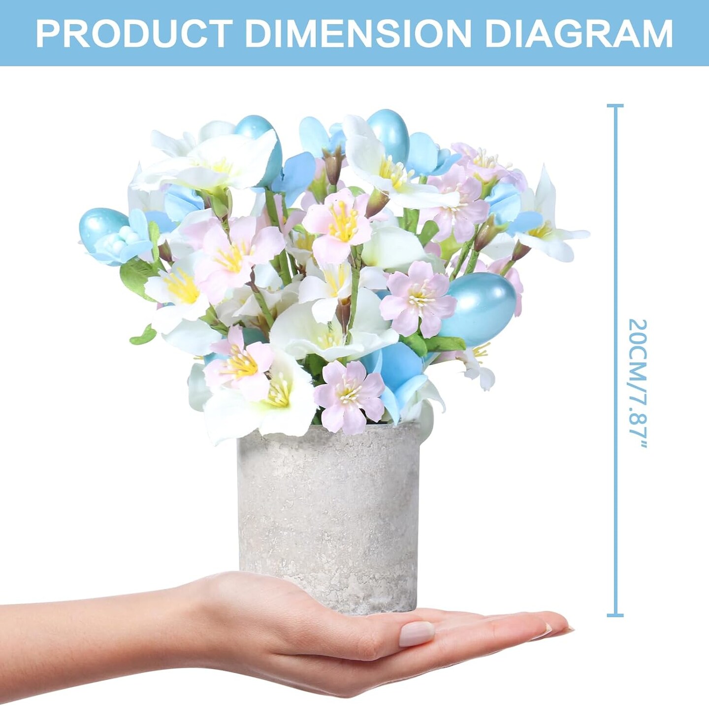 Easter Decorations, 2PCS Artificial Easter Blue Flower Egg Potted Table Decorations, for Home Farmhouse Fireplace Holiday Spring Party Decor.