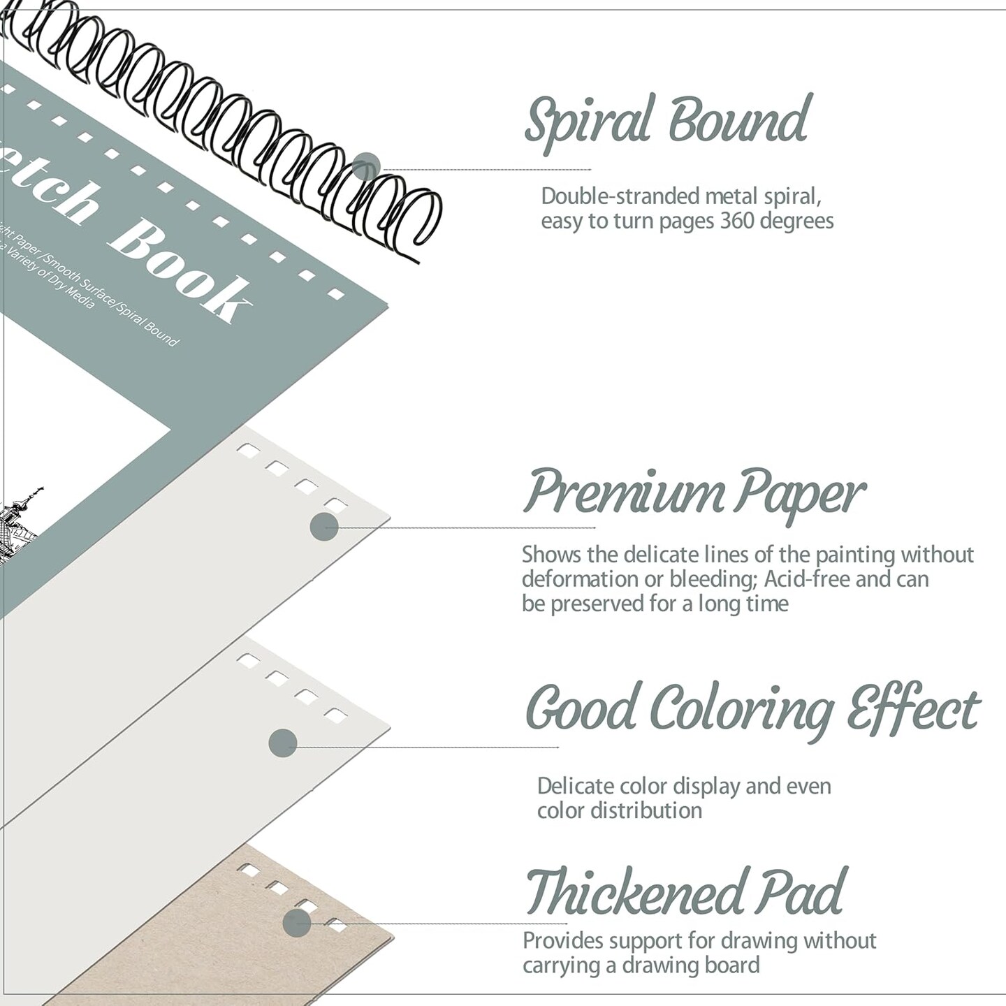 4 Pack Sketch Book, 9 x 12 Inch Sketchbook