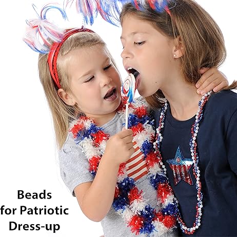 4E&#x27;s Novelty 72 PackNecklace Necklace&#x2013; Red White and Blue Necklace for 4th of July Accessories