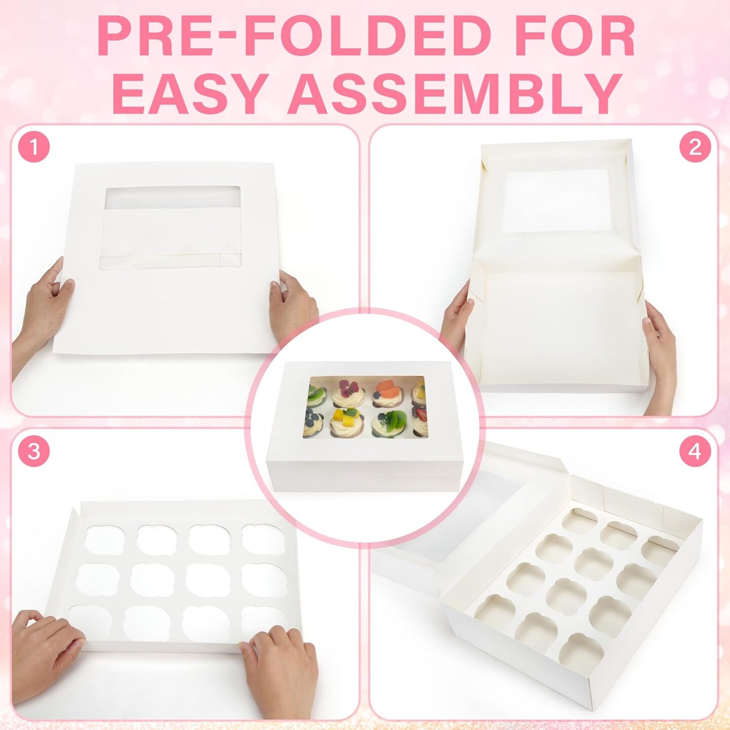 8 Set Cupcake Boxes 12 Count, Cupcake Containers with Window Holding 96 Cupcakes, Food Grade Cupcake Holder, Bakery Pastry Boxes for Birthday Holiday Party, White