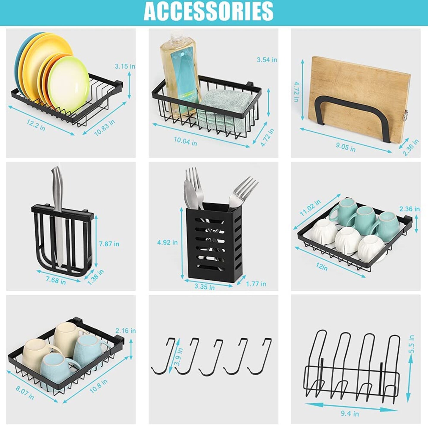 Adjustable Over The Sink Dish Rack Stainless Steel Kitchen Organizer with Removable Utensil Hooks, Rust-Proof Design for Small Spaces