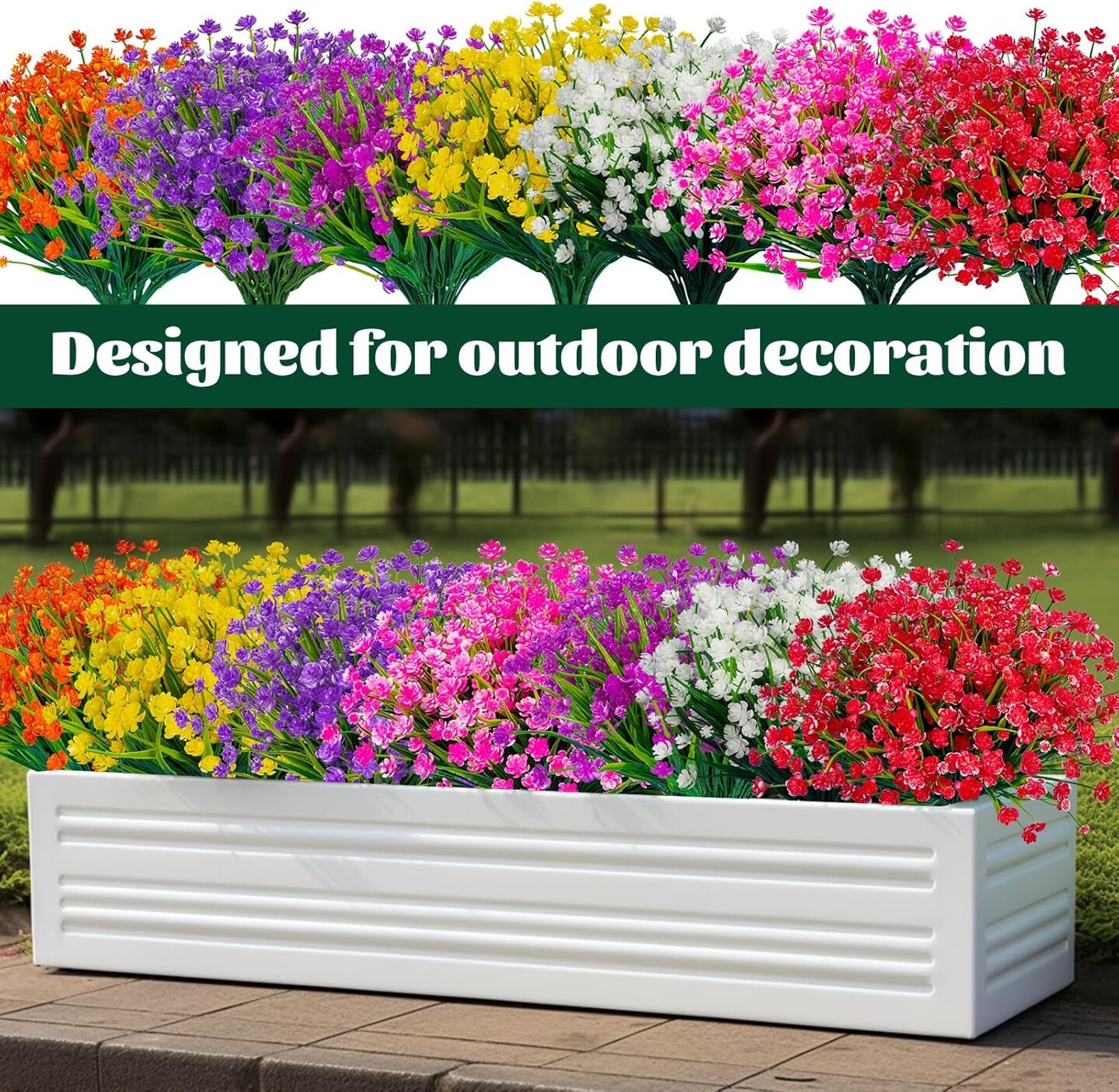 20pcs UV-Resistant Artificial Outdoor Flowers for Garden, Home & Wedding Décor (7 Colors)