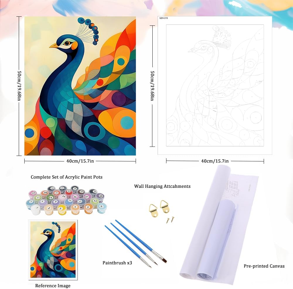 Painting by Numbers for Adults - Peacock Adult Paint by Number Kits for Beginners, Animal DIY Art Craft Kits for Ideal Gift No Frame (16x20 Inch)