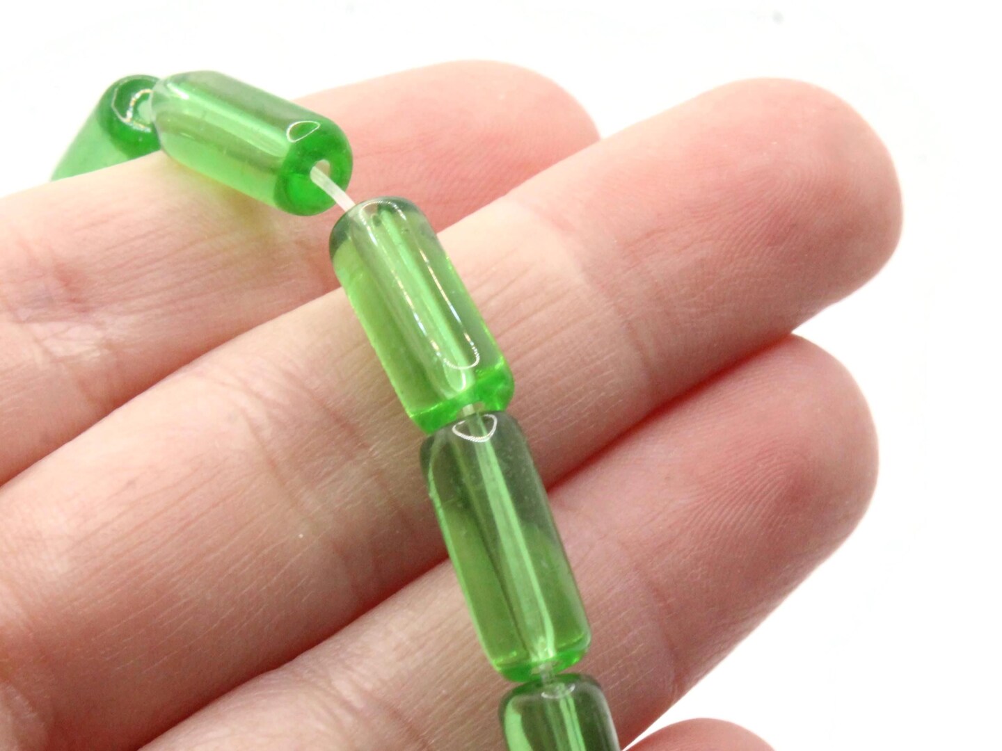 15mm Clear Green Glass Tube Beads